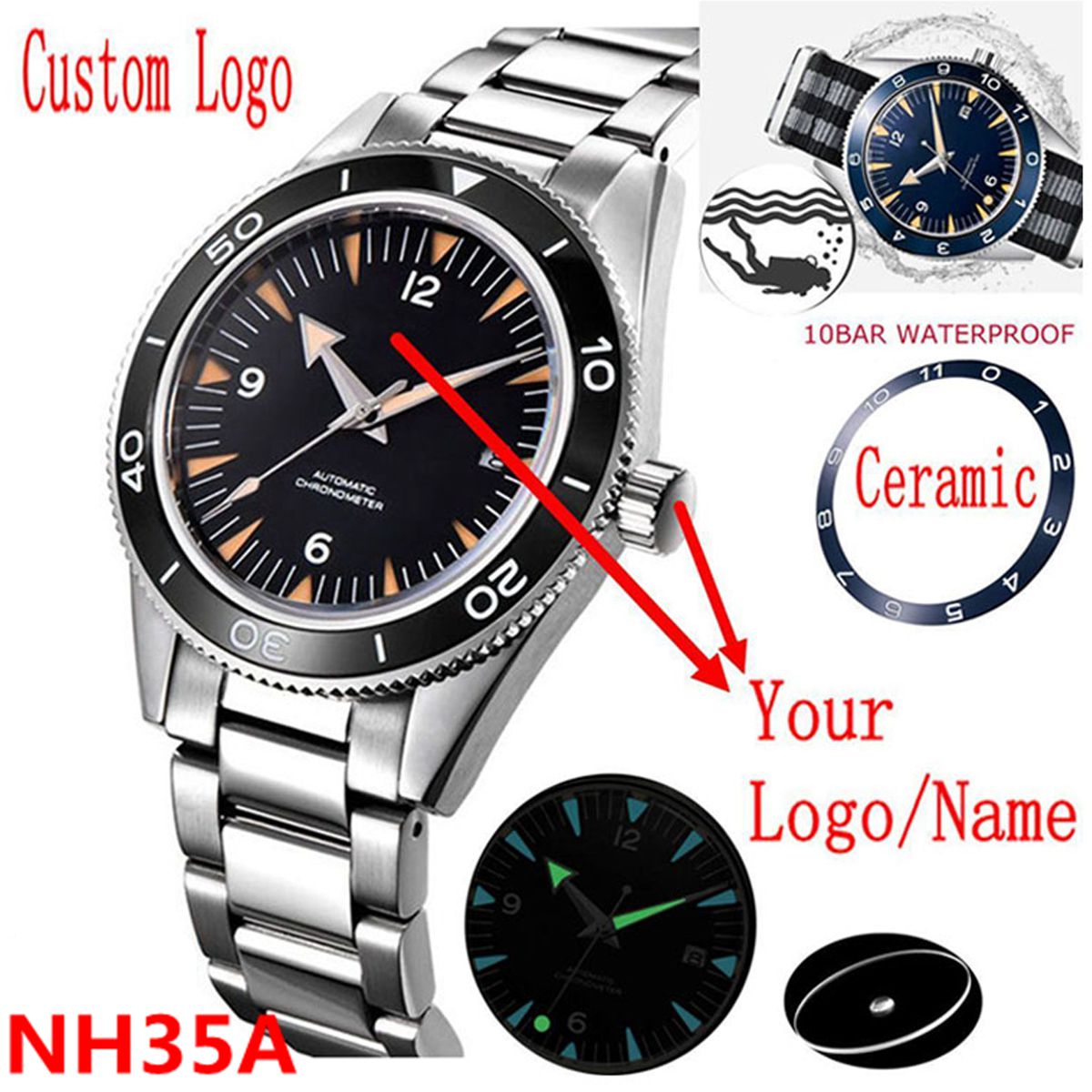 Seiko Watch Prospex - Custom Logo NH35 Movement Watch 10bars