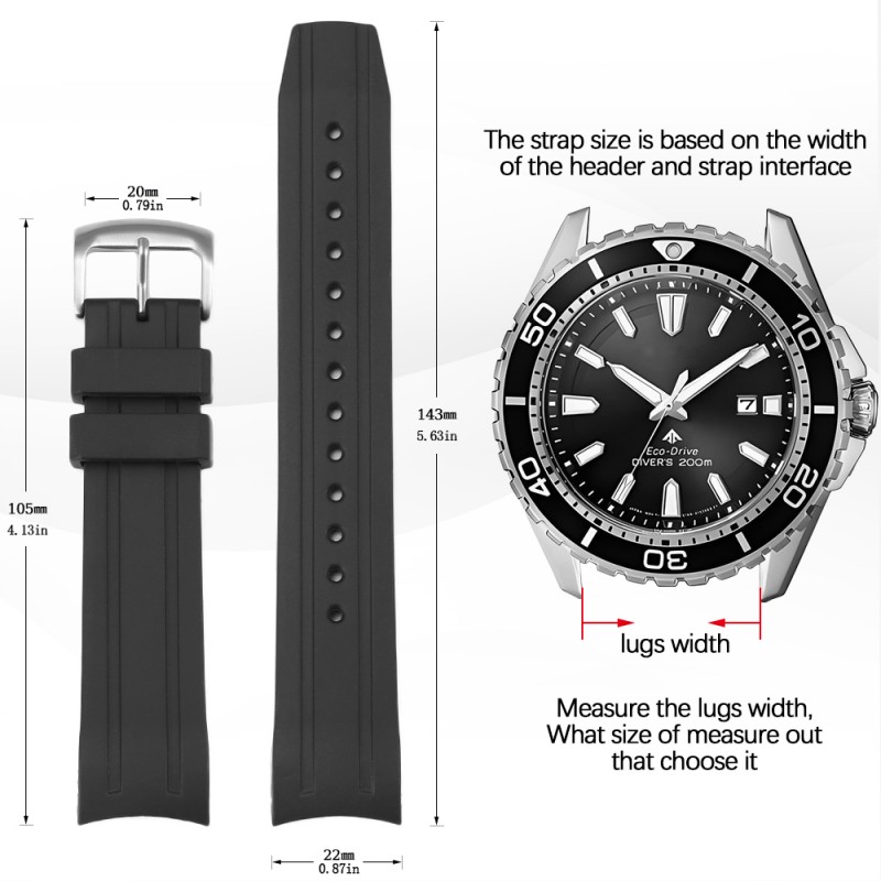 22mm Curved End Silicone Watch - Citizen Watch Promaster 评论和价格