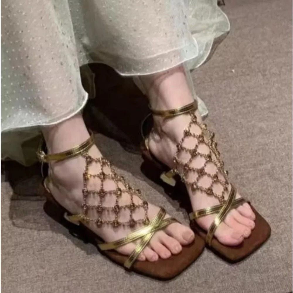 Temperament High Heels Women S - Mesh Strap Metal 评论和价格