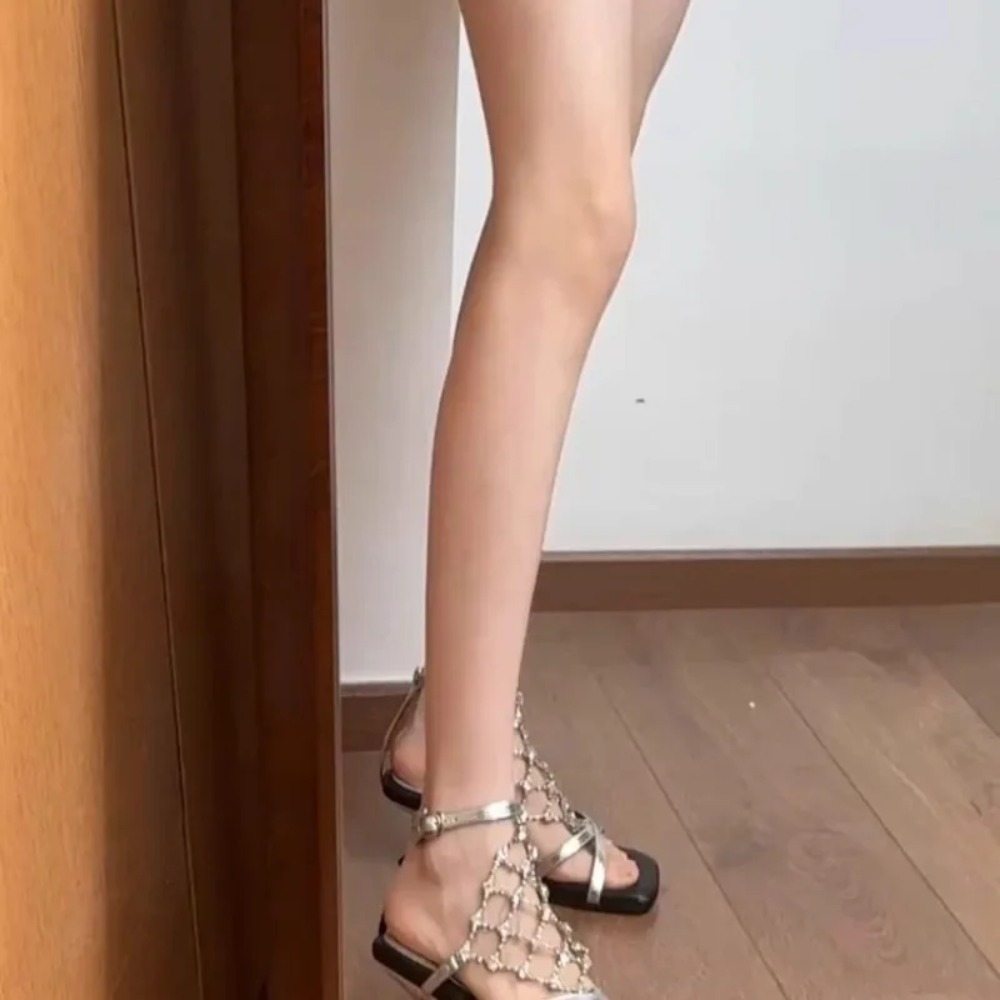 Temperament High Heels Women S - Mesh Strap Metal 评论和价格
